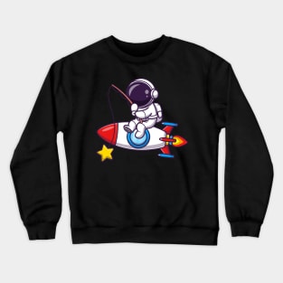 Astronaut Fishing Star On Rocket Cartoon Crewneck Sweatshirt